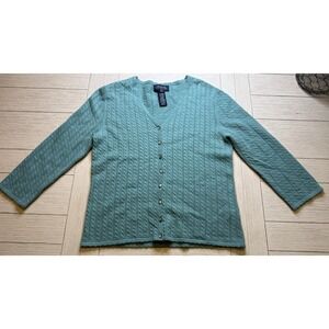Jones NY Signature P/M Women's Teal Wool Angora Cardigan Sweater Crystal Buttons